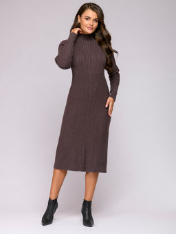 Платье трикотажное коричневое длины миди - 1001dress фото 3