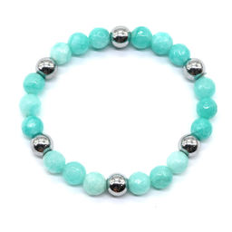 Браслет кальцит с гематитом шарик 8мм на резинке, цвет мятный, 17см