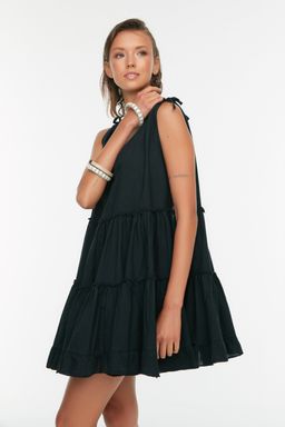 TRENDYOLMILLA Sar? Genis Kal?p Dokuma %100 Pamuk F?rf?rl? Mini Plaj Elbisesi TBESS21EL1247  фото 11