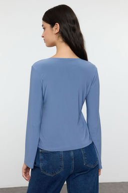 Trendyolmilla Siyah Vucuda Oturan Regular/Normal Kal?p Baglama Detayl? Esnek Orme Bluz TWOAW25BZ00254  фото 10