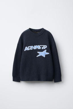PATCH TEXT KNIT SWEATER