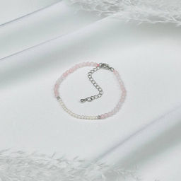 Браслет из Розового кварц а и Жемчуга 18 см +