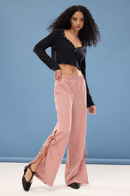 Kiremit Potikare Yandan Y?rtmacl? Beli Lastikli Genis Paca Dokuma Pantolon TWOSS25PL00022