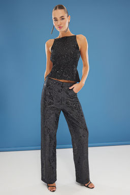 Siyah S?rt Detayl? Par?lt?l? Payet Orme Bluz TPRSS25BZ00036