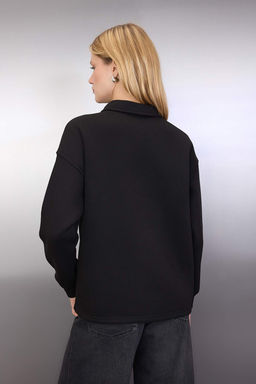 Siyah Yakas? Tas Detayl? Oversize/Genis Kal?p Orme Sweatshirt TWOAW26SW00121 - Trendyolmilla фото 5