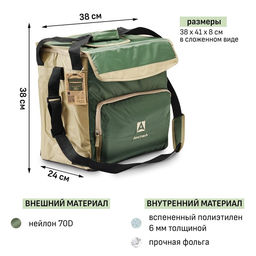 Термосумка «Арктика» на молнии, объём 30 л, с люком, зелёная