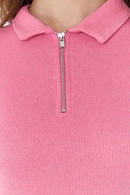 Lacivert Fermuar Detayl? Fitted/Vucuda Oturan Polo Yaka Fitilli Esnek Orme Bluz TWOSS23BZ00496 - Trendyolmilla фото 12