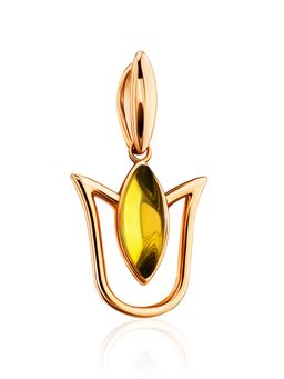 Красивая позолоченная подвеска с лимонным янтарём Тюльпан