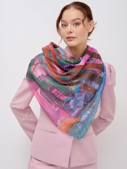 Большой, красивый двусторонний платок с рисунком в стиле арт-декои необычной текстурой ткани - Tantino фото 4