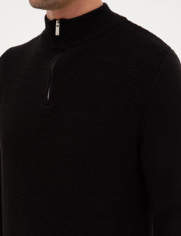 Siyah Slim Fit Dik Yaka Fermuarl_ Triko Kazak - Pierre cardin фото 7