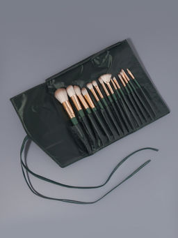 Набор кистей для макияжа Lillian, 14 предметов, футляр на завязках, зелёный, серый