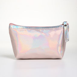 Косметичка простая на молнии, с ручкой, подкладом, голографическая, розовая