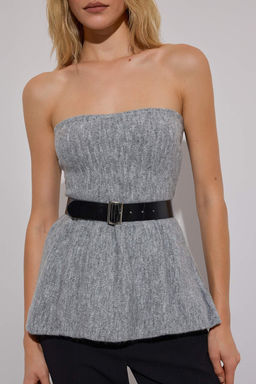 Limited Edition Gri Yumusak Dokulu Kemerli Volanl? Triko Bluz TWOAW26BZ00137 - Trendyolmilla фото 3