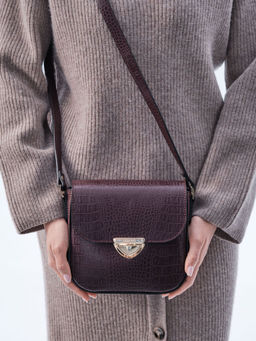 Сумка кожаная через плечо Deboro 3158 пурпур крок