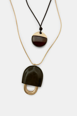 PACK OF 2 LEATHER AND RESIN NECKLACES - Zara фото 3