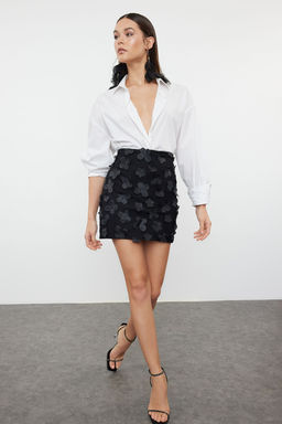 TRENDYOLMILLA Pudra 3 Boyutlu Cicekli Dokuma Mini Etek TPRSS24ET00016