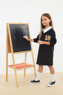 Siyah K?z Cocuk Mevsimlik-Ince Regular Slogan Orme Elbise TKDAW25EL00009 - Trendyolmilla фото 3