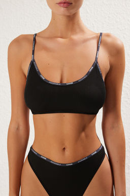 Trendyolmilla Siyah-Leopar 2li Paket Fitilli Sloganl? Balensiz Kaps?z Bralette Orme Sutyen THMSS25SU00029  фото 4