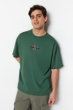 Yesil Oversize/Genis Kesim Yaz? Bask?l? T-Shirt TMNSS23TS00113