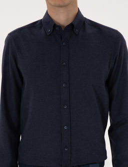Lacivert Flanel Dokulu Slim Fit Uzun Kollu G_mlek