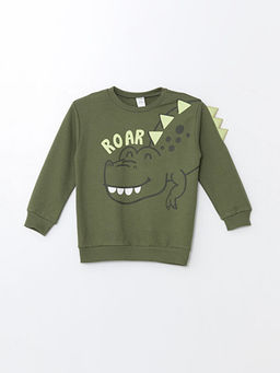 Bisiklet Yaka Bask?l? Erkek Bebek Sweatshirt