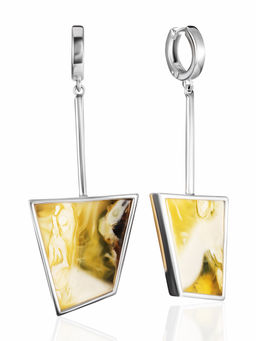 Стильные серьги Palazzo с тёмным текстурным янтарём