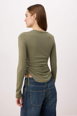 Haki Fitted/Vucuda Oturan Uzun Kollu Buzgu Detayl? Yumusak Orme Bluz TWOSS26BZ00751 - Trendyolmilla фото 4