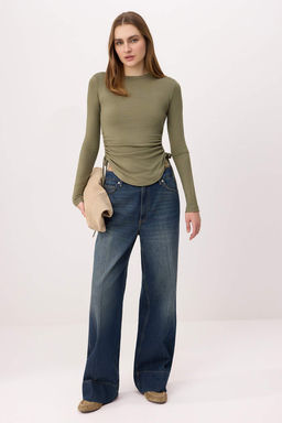 Haki Fitted/Vucuda Oturan Uzun Kollu Buzgu Detayl? Yumusak Orme Bluz TWOSS26BZ00751 - Trendyolmilla фото 2
