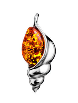 Стильная подвеска, украшенная натуральным янтарём Ракушка