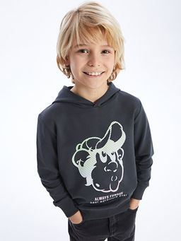 Nostaljik Maymun Bask?l? Uzun Kollu Erkek ?ocuk Hoodie