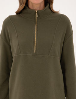 Haki Comfort Fit Fermuarl_ Polar Sweatshirt