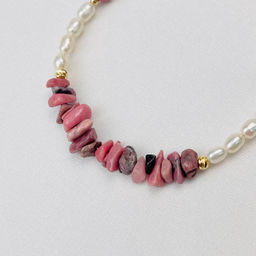 Браслет из Жемчуга и Родонита 18,5 см +