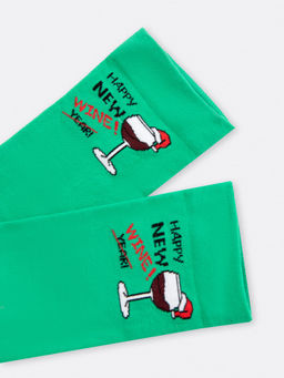 Цена за 5 пар! Носки женские зеленые с рисунком в виде бокала и надписей