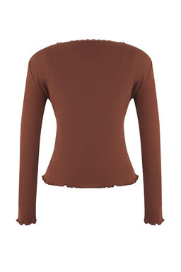 Teen Kahverengi 2li Fitted/Vucuda Oturan Dugme Detayl? Fitilli Esnek Orme Bluz TWOAW26BZ00109