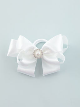 Цена за 6 шт. Бант для волос на резинке «Школьница», двойной, атлас цветок, 12 см, белый