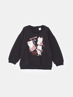 Bisiklet Yaka Bask?l? K?z ?ocuk Sweatshirt ve Tayt 2li