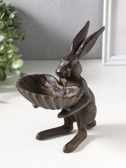 Фигурка - подставка для мелочей, кормушка для птиц Заяц с ракушкой, чугун, 14?11.5?16.5 см