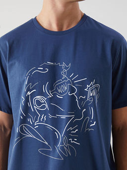 Bisiklet Yaka Bask?l? Penye Erkek Ti??rt