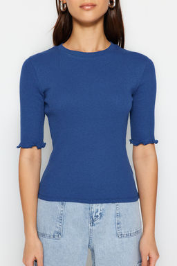 Saks Fitilli Fitted/Vucuda Oturan Bisiklet Yaka Esnek Orme Bluz TWOSS23BZ00025