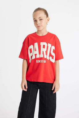 Школьная футболка с короткими рукавами и короткими рукавами с круглым вырезом и принтом для девочек