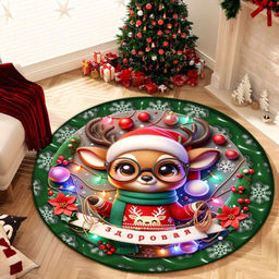 Уютный и очень красивый Новогодний коврик, противоскользящий, диаметр 900 мм