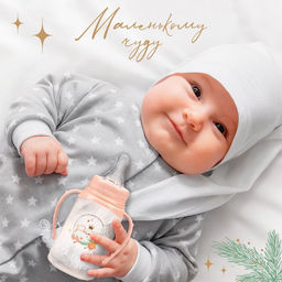 Подарочный набор новогодний, Little Prince: бутылочка для кормления 150 мл. + пустышка силикон ортодонтическая, M&amp;B