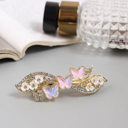 Заколка - автомат для волос «Розмари», бабочка волна, 7 см, золото