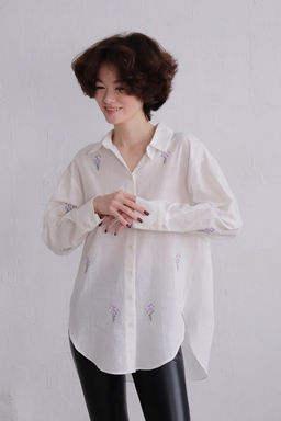 11307 Рубашка хлопковая белая с вышивкой