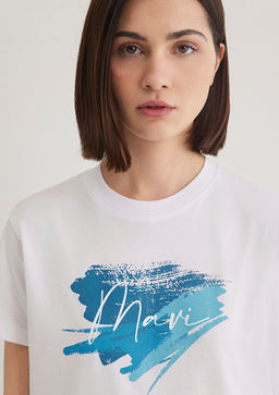 Mavi Bask?l? Beyaz Tisort  фото 5