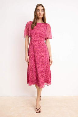 Fusya Animal Desenli A Kesim Melek Kol Astarl? Sifon Ucus Ucus Dokuma Midi Elbise TWOSS23EL01372 - Trendyolmilla фото 17