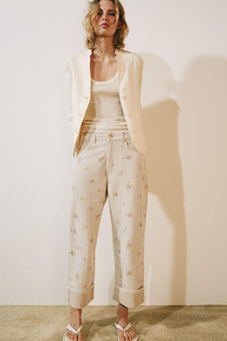 JEANS ZW COLLECTION TAPERED TIRO MEDIO FLORES / Beige - Zara фото 7