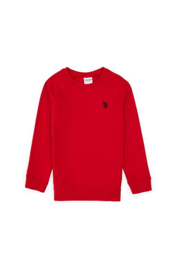 Erkek _ocuk K_rm_z_ Basic Bisiklet Yaka Sweatshirt