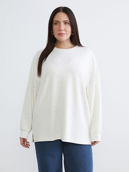 B?y?k Beden Bisiklet Yaka Ta?l? Kad?n Sweatshirt