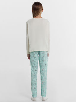 Комплект для девочек (джемпер, брюки) бежево-голубой с котиками - Mark formelle фото 4